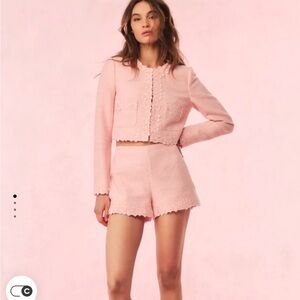 LoveShackFancy Tweed Lace-Trimmed Shorts Strawberry Spritz, Size 12